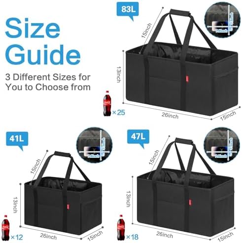 LHZK Standing Utility Tote Bag with Metal Wire Frame and the Sides Rinforced, Large Tote Bag with Handle, Reusable Grocery Bags Foldable, Beach Bag, Car Tote (Black, 18.5''x11.8''x11.5'') - Image 5
