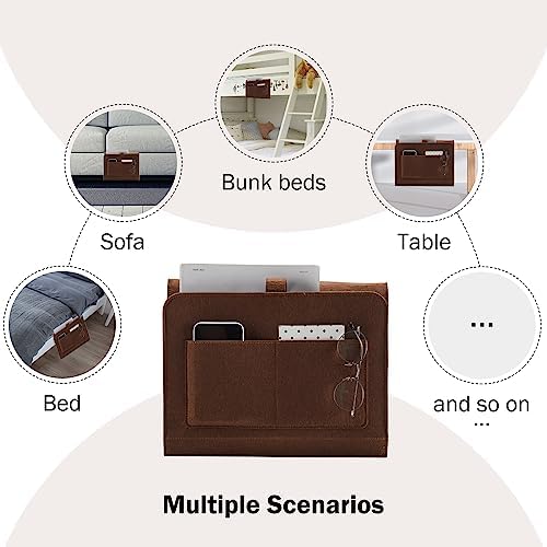 YOUDENOVA Bedside Caddy, Bedside Organizer for Dorm Room, Bunk Bed, Brown - Image 5