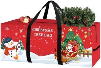 Christmas Tree Storage Bag 7.5 Ft Large Christmas Tree Bag with Reinforced Handles & Dual Zippers Wide Opening, Heavy Duty Oxford Fabric Xmas Ornament Storage Box Protects From Moisture, Dust (Red) by Rokkibom