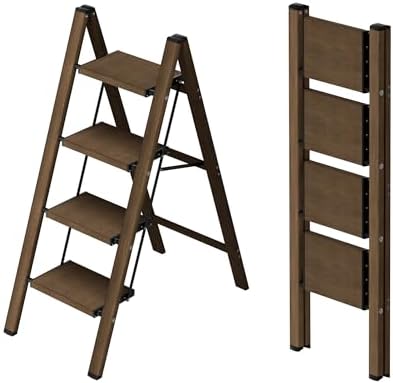 Taranta 4 Step Stool Foldable,Aluminum Step Ladder-Walnut by TARANTA