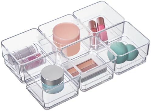 STORi SimpleSort 6-Piece Stackable Clear Drawer Organizer Set | 3" x 3" x 2" Square Trays | Small Makeup Vanity Storage Bins and Office Desk Drawer Dividers | Made in USA by STORi