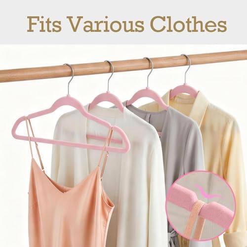 HOUSE DAY Lt-Pink Velvet Hangers 60 Pack, Premium Non Slip Clothes Hanger - Image 5