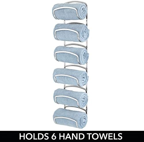 mDesign Metal Towel Shelves – Towel Rack for the Bathroom with 6 Compartments – Practical Bathroom Accessories for Both Large and Small Towels – Silver - Image 5