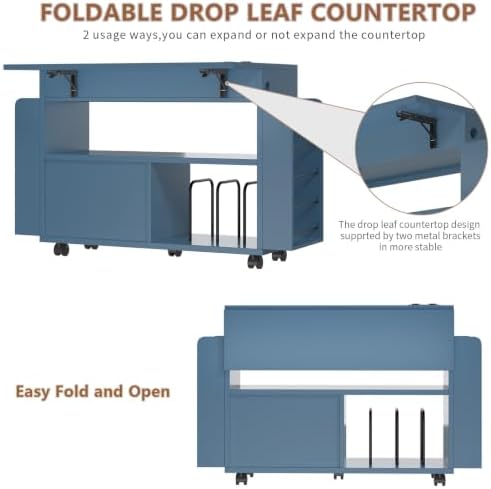 Gift Wrapping Station Cart with Foldable Drop Leaf, Crafting Storage Table - Image 4