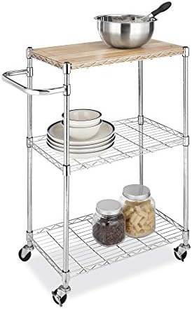 Whitmor Supreme Kitchen and Microwave Cart Wood & Chrome 13.25 x 27.5 x 33.5 inches - Image 3