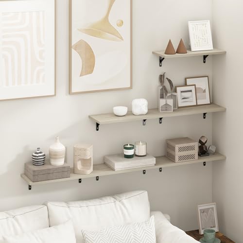 Furinno Rossi Set of 6 Floating Shelves for Wall, Metropolitan Pine - Image 2