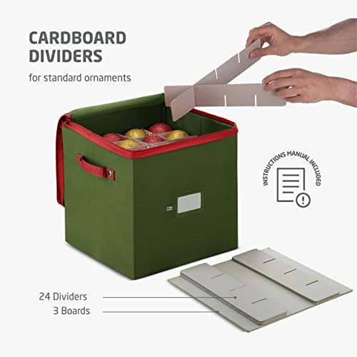ZOBER Christmas Ornament Storage Box - Stores 64 3" Ornaments, With Dividers - Ornament Organizer Storage Box, Durable Christmas Containers Holder, Dual Zipper - Green - Image 4