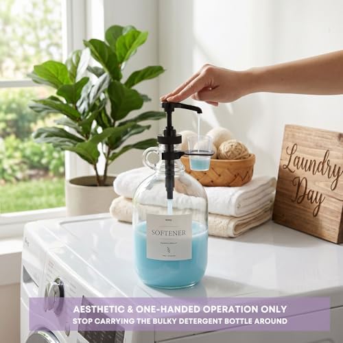 2 Pcs Glass Liquid Laundry Detergent Dispenser with Cup Holders, Half Gallon Dispenser for Laundry Room (64 oz. Each), Laundry Detergent Bottles with Pump Dispenser - (Black Pumps) - Image 2