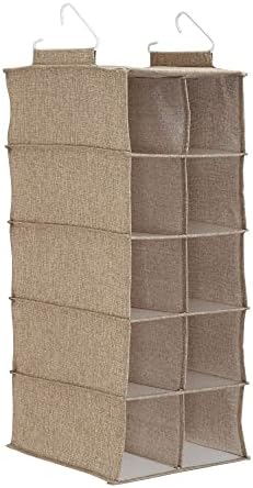Household Essentials 10‑Pocket Hanging Shoe Organizer with Side‑by‑Side Canvas Storage and 2 Hooks for Support, Beige by HouseholdEssentials