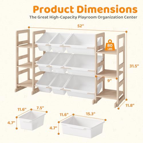 GITAWUSA Toy Storage Organizer, Kids Bookshelf with 6 Shelves, 9 Toy Bins | Toy Shelf, Storage Bin Unit, Toy Organization for Playroom, Nursery, Bedroom, Toddler Room, White, 52''W - Image 2