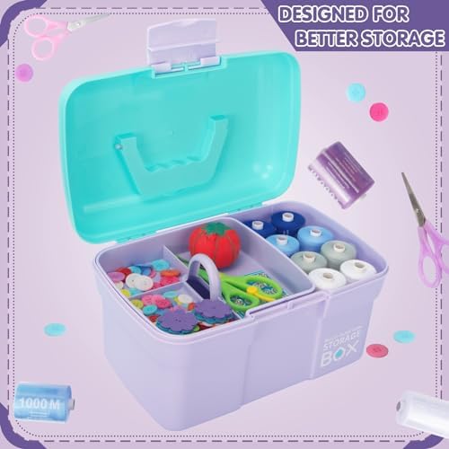TERGOO 11in Mutipurpose Storage Box Organizer with Removable Tray, Portable Small Craft Organizer with Handle, Plastic Clear Tool Box Art Case for Makeup, Sewing, Nail, Hair Accessories (Purple Blue) - Image 6