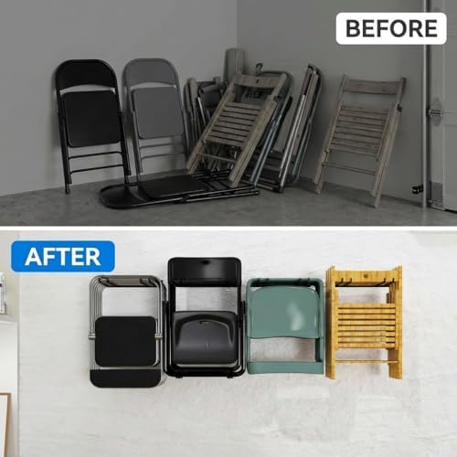 MOOMSINE Folding Chair Storage Rack Wall Mount, Garden Tool Hanger for Garage Organization, Patio, Beach & Camping Chairs Organizer Hooks, Holds 480 lbs - 4 Pack - Image 5