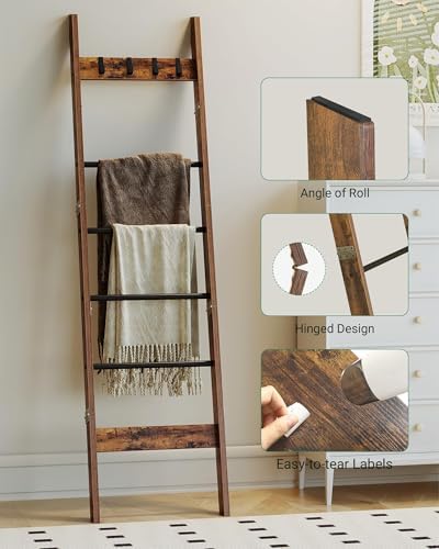 Hzuaneri Blanket Ladder Decorative Quilt Rack with 4 Removable Hooks - Image 6