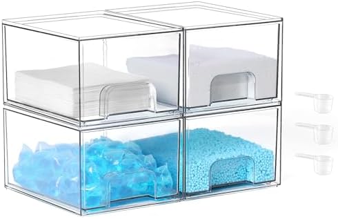 Laundry Pods Container and Dryer Sheet Holder Set, Dishwasher Pods Holder Set, Detergent Pods Storage Box, Scent Booster And Laundry Powder Dispenser Orangizer For Laundry Room, 4 PACK by Unknown