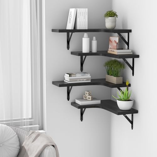 ROMGUAR CRAFT Corner Floating Shelves Wall Mounted Set of 4, Black - Image 5