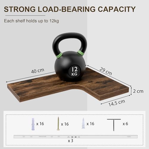 Corner Floating Shelves for Wall Mounted L-Shaped Wood Corner Wall Shelf, Hanging Shelf for Bathroom, Bedroom, Kitchen, Living Room, Office, Home Decor, Set of 3 (Brown) - Image 2