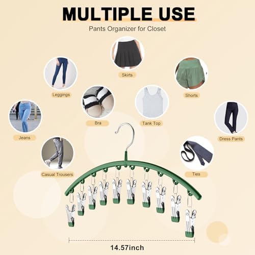 Legging Organizer for Closet, Metal Yoga Pants Hangers 1 Pack w/10 Clips Holds 10 Leggings, Space Saving Hanging w/Rubber Coated Closet Organizers and Storage, Green - Image 5