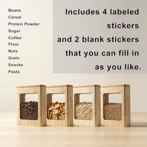 Bamboo Kitchen Cereal Containers Storage Dispenser, Airtight Pantry Organizers with Lid, Kitchen Home Organization for Cereal, Rice, Flour, Snack, Candy Storage with Spoon Sponge Cleaning Brush - Image 6