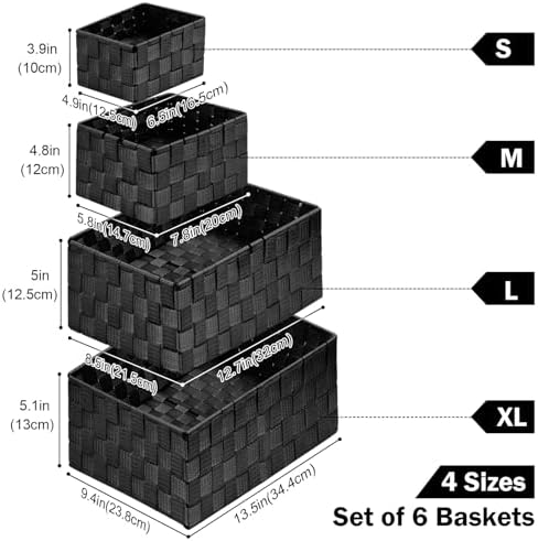 Storage Baskets: 6 Pack Stackable Woven Storage Bins, Black - Image 2
