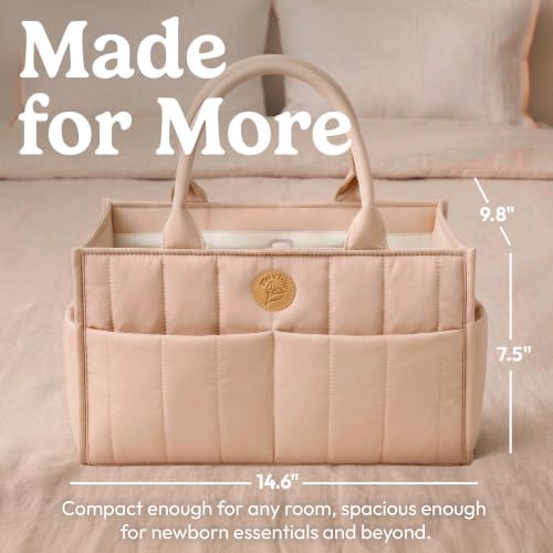 Baby Diaper Caddy Organizer - Portable Diaper Caddy with Handles & Removable Dividers - Large & Quilted Nursery Storage Basket for Girls - Changing Table Bag for Car - Gift for Baby Shower - Pink Sand - Image 5
