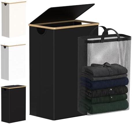 efluky Slim Laundry Hamper with Lid and Removable Bag, 90L Black by efluky