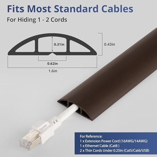 ZhiYo 3.6ft Floor Cord Cover, Cable Cavity 0.6" W x 0.3" H, Coffee Brown - Image 2