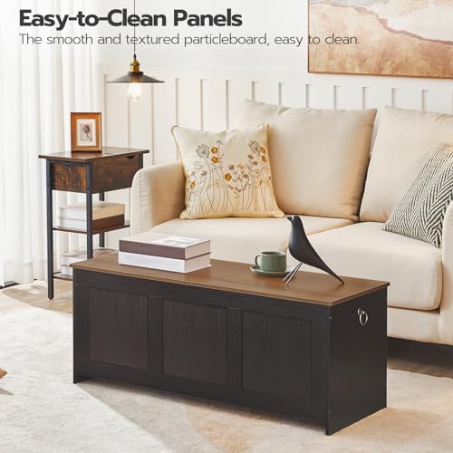 HOOBRO Storage Bench, 39.3" Retro Wooden Storage Chest, Wooden Storage Trunk, Toy Chest with Lift Top, Multifunctional Entryway Organizer, for Entryway, Living Room, Black and Walnut BH141CW01G1 - Image 5