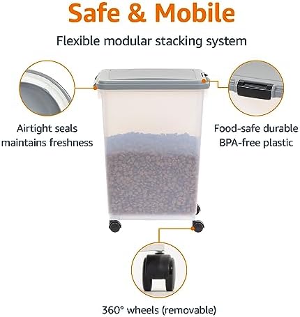 Amazon Basics Airtight Pet Food Storage Container with Scoop, BPA Free, Removable Wheels, 69 QT, Gray - Image 2