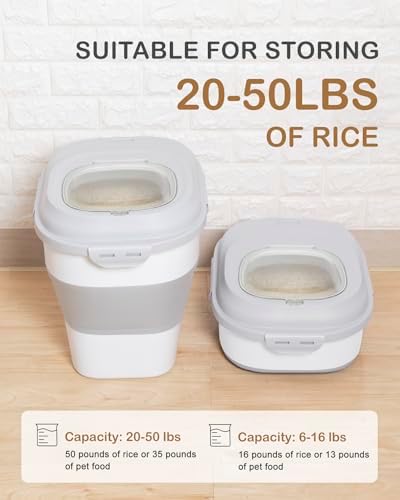 20-50 Lbs Airtight Food Storage Container Wheels,Collapsible Rice Container - Image 2