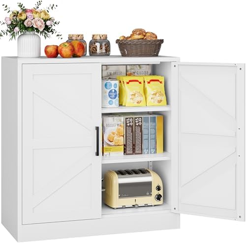 White Storage Cabinet with Doors and Adjustable Shelves,36" Farmhouse Food Pantry Cabinets,Small Sideboard Cabinet,Short Metal Storage Cabinets for Home Kitchen,Dining/Living/Laundry/Room by SISESOL