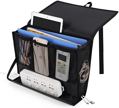 Bedside Caddy Organizer for Dorm Bed Rails with 7 Pockets, Black by Retyion