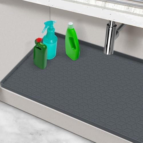 Under Sink Waterproof Mat for Kitchen 34" x 22", Silicone Under Kitchen Sink Mats and Protectors for Cabinets, Under Sink Tray Liner, Cabinet Mat for Kitchen Multipurpose Pet Mats, Rhombic Gray by MECHEER