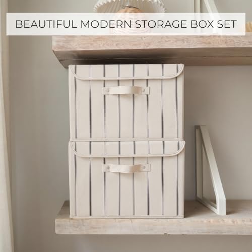 Decorative Linen Storage Boxes with Lids - Spacious Set of 2 Organizer Bins - Image 4
