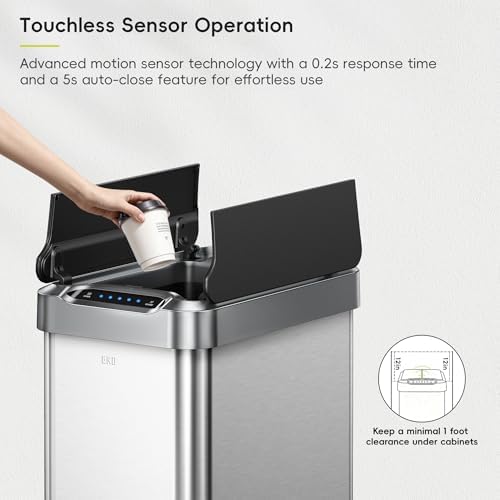EKO Phantom-T 50 Liter / 13.2 Gallon Vertical Motion Sensor Trash Can or Recycling Bin, Brushed Stainless Steel Finish - Image 3