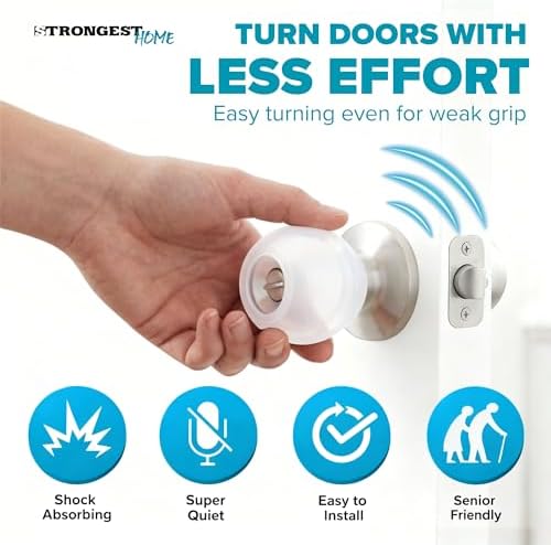 STRONGEST HOME Clear Silicone Door Knob Cover & Wall Protector – Soft Rubber Handle Grip for Arthritis Support and Quiet Damage Prevention (4 Pack) - Image 5