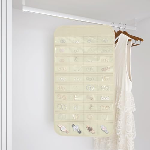 Double-Sided Hanging Jewelry Organizer for Necklaces Earrings, 1-Pack Beige - Image 2