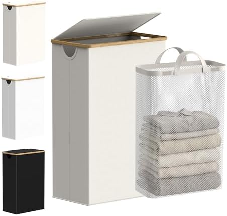 efluky Slim Laundry Hamper with Lid and Removable Bag, 75L Beige by efluky