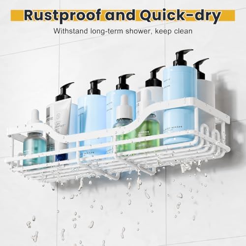 OMAIRA 3-Pack Shower Caddy with Soap Holder, Adhesive Rustproof No-drill Strudy Loading Inside Shower Organizer Shelves Rack Storage Bathroom Organization for Smooth Wall Glass Tile, White - Image 3