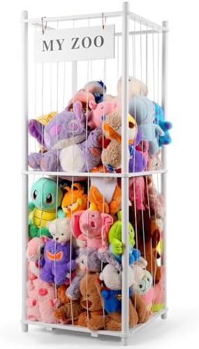 GLDZI Stuffed Animal Storage Zoo, Wooden Stuffed Animal Organizer with Elastic Cords for Boys Girls, Space Saving Toy Plushies Storage Holder for Playroom, Bedroom, Living Room (White, Large) by GLDZI