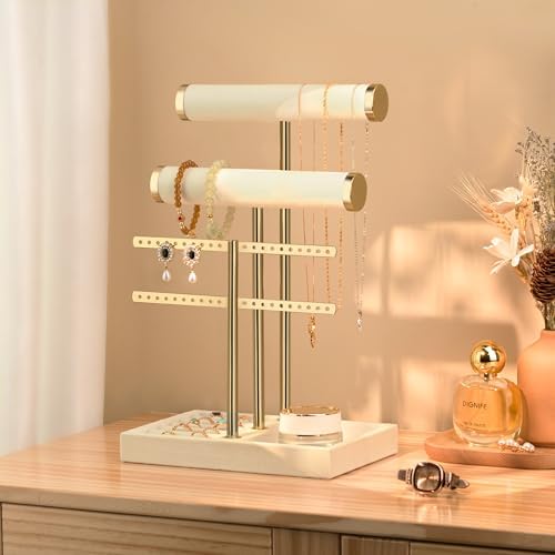 bussdis 3 Tier Bracelet Holder Display - Detachable T Bar Beige Velvet Bracelet Holder, Jewelry Holder Organizer for Bracelet, Necklace, Earrings, Rings - Image 4