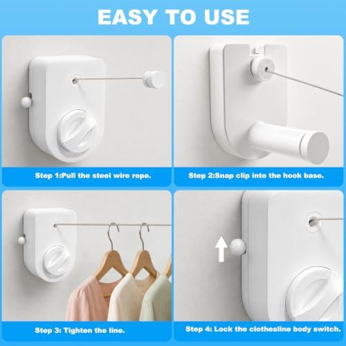 Retractable Clothesline 13.7FT, Heavy Duty Wall Mounted Laundry Line - Image 6