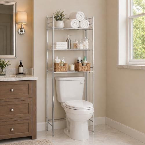 Honey-Can-Do Over-the-Toilet Bathroom Storage Shelf, Steel, Chrome, 3-Tier - Image 2