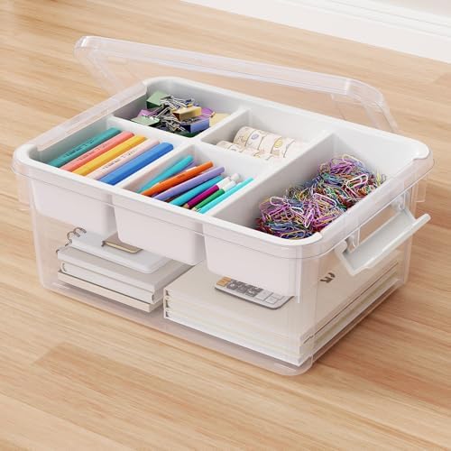 20Qt Stackable Storage Bin with Lid Tray Craft Box Organizer, 1Pack,WH by HOMETUK