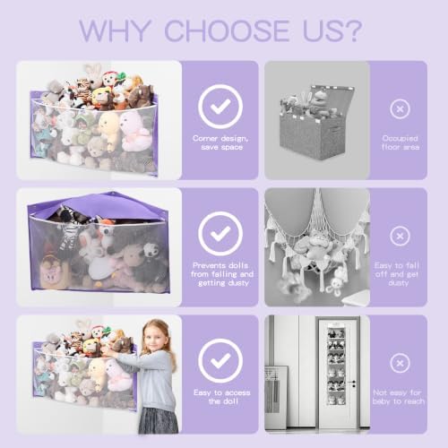 Large Corner Stuffed Animal Storage, Purple Wall Hammock Toy Net, Gift - Image 6