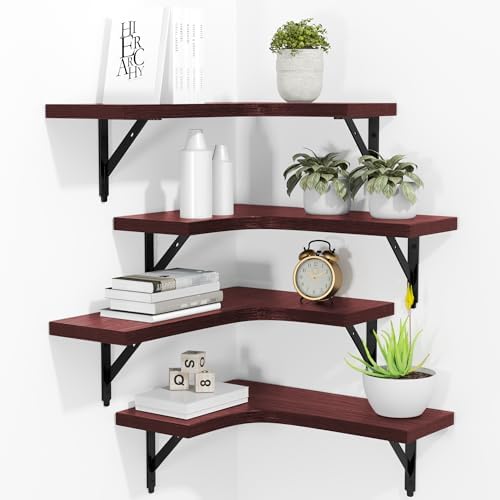 ROMGUAR CRAFT Corner Floating Shelves Wall Mounted Set of 4, Red by ROMGUAR+CRAFT