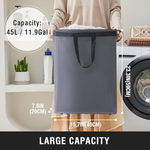 45L Slim Laundry Hamper with Removable Inner Bag & Side Handles, Grey - Image 3