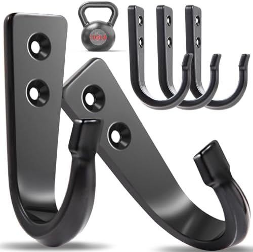 5 Large Size Heavy Duty Wall Hooks, Coat Hooks for Hanging Pans, Backpacks, Coats, Garage Items (Black) by WODEGIFT