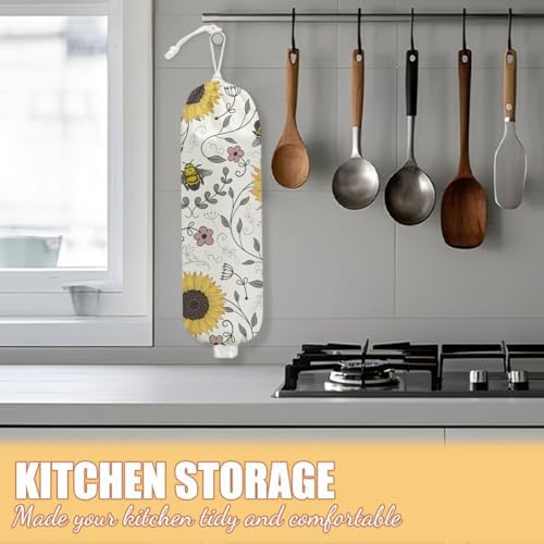 Sunflower Bee Plastic Bag Holder, Wall Mount Grocery Bag Holder - Image 5