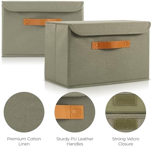 Decorative Linen Storage Boxes with Lids - Spacious Set of 2 Organizer Bins - Image 4