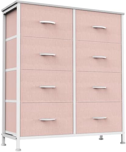 Sweetcrispy 8 Drawer Fabric Dresser, Tall Storage Tower for Bedroom, Pink by Sweetcrispy